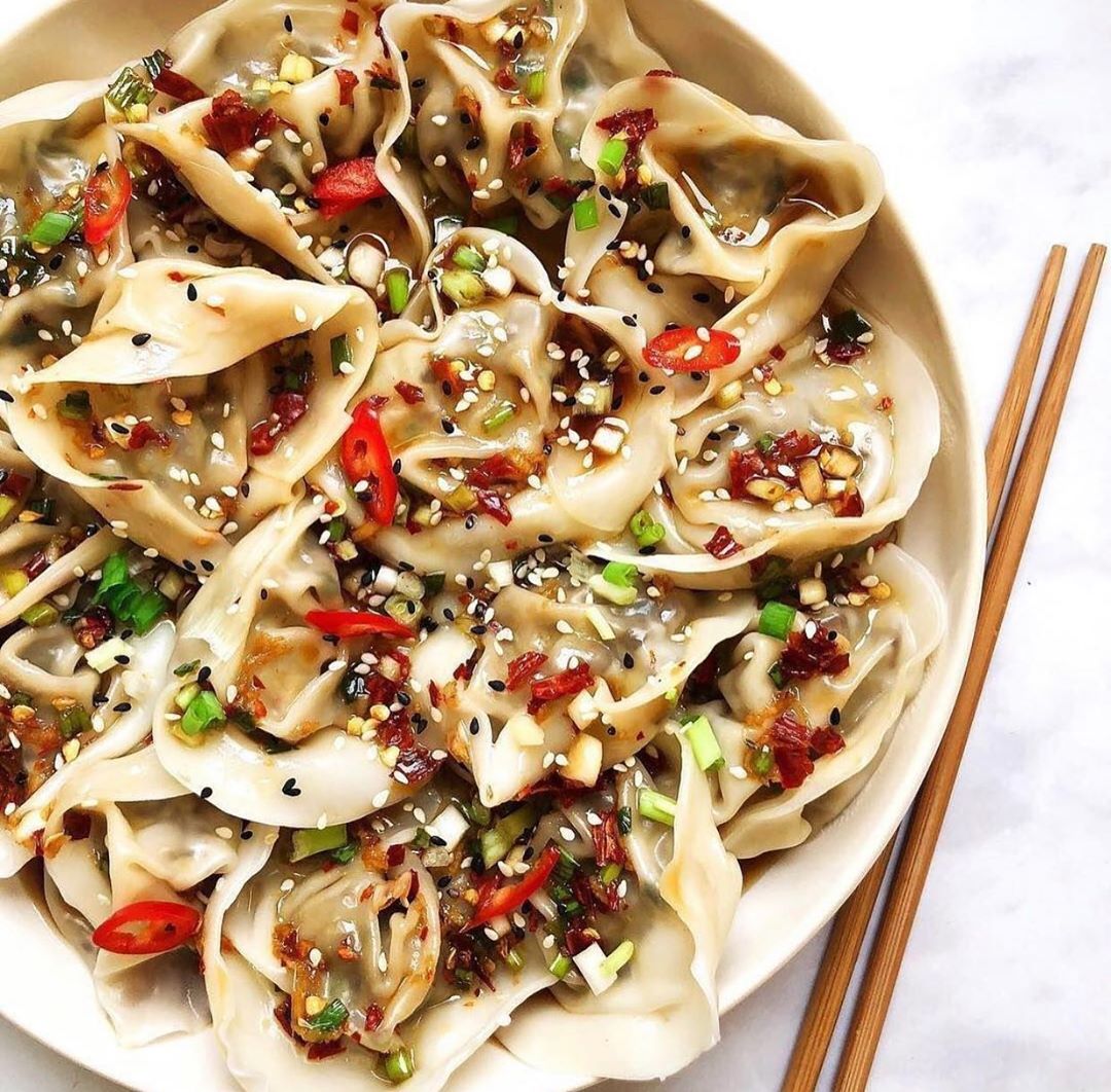 Chestnut Mushroom Dumplings with Spicy Chili Sauce