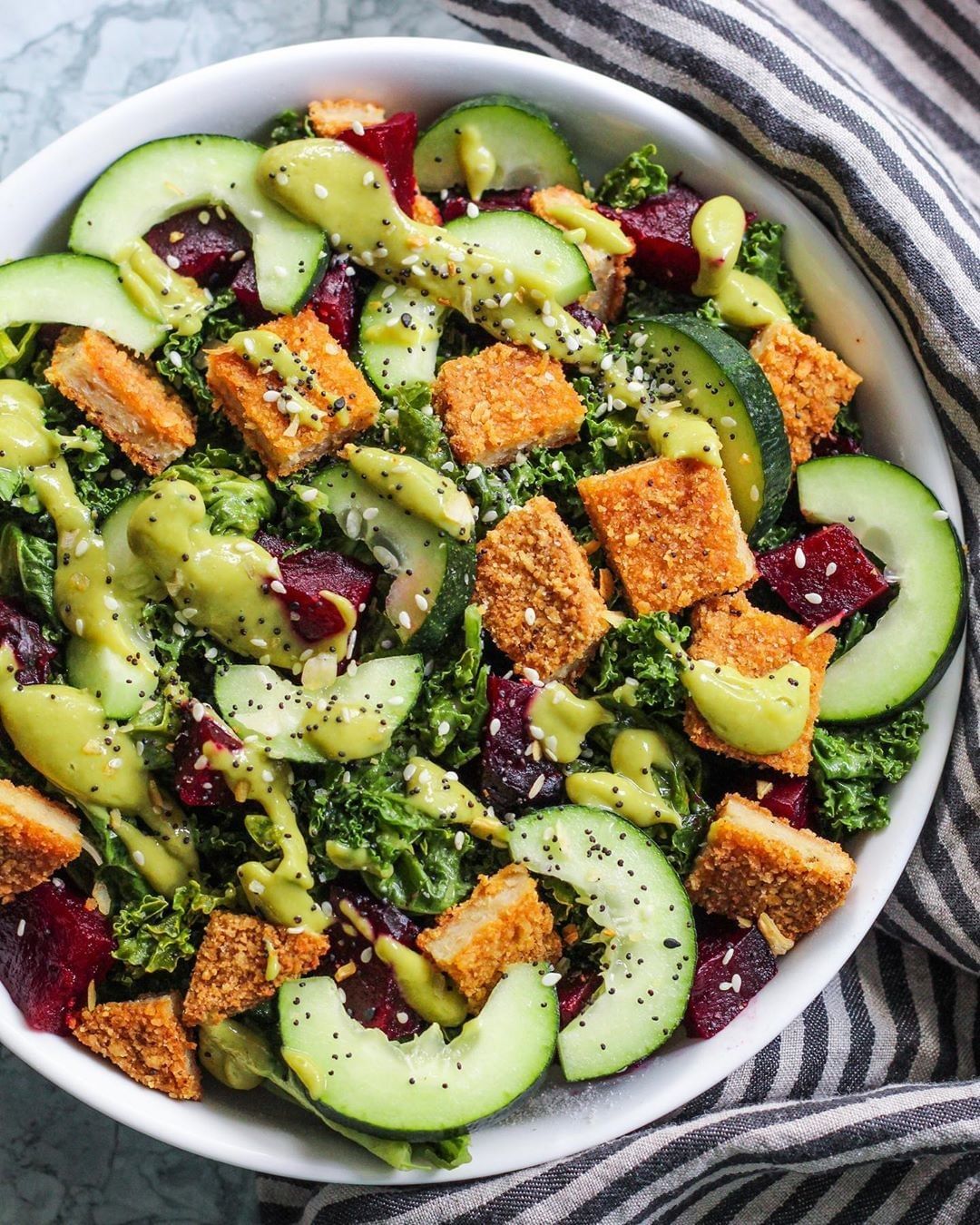 Kale Salad Bowl with Ginger Dressing