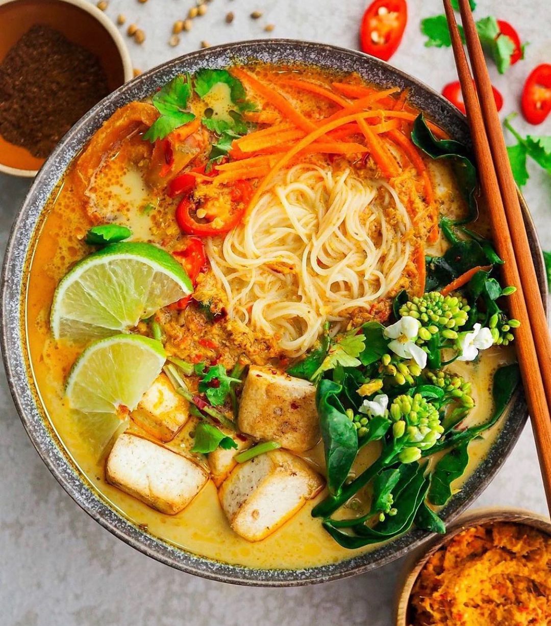 Iconic Malaysian Vegan Spicy Coconut Noodle Soup