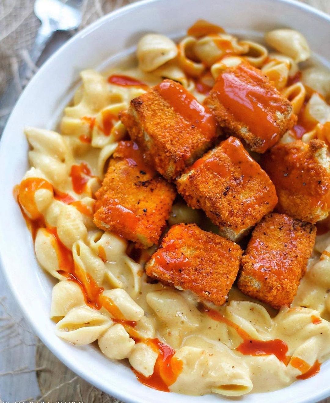 High Protein Buffalo Tofu Mac and Cheese