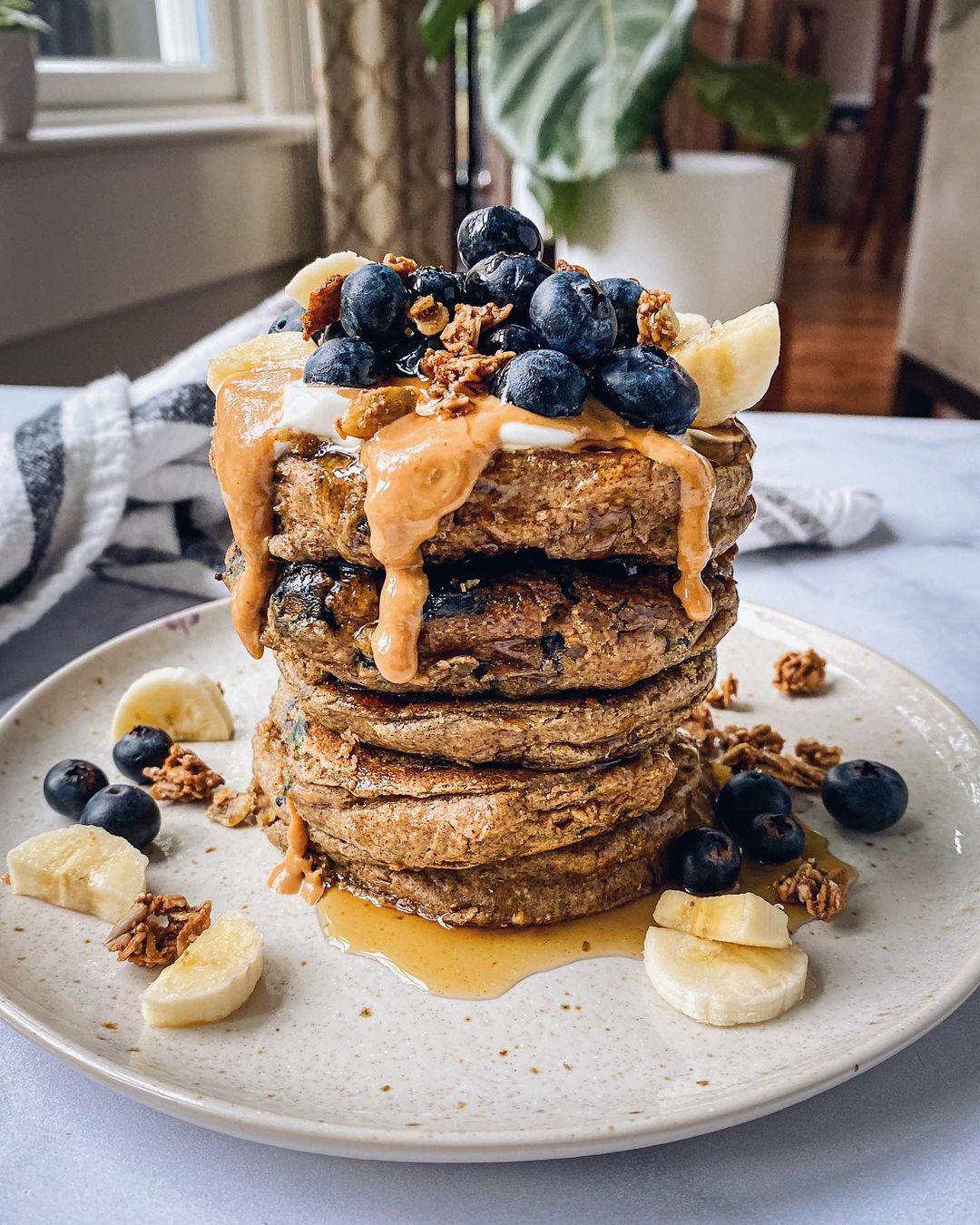 Blueberry Oatmeal Blender Pancakes