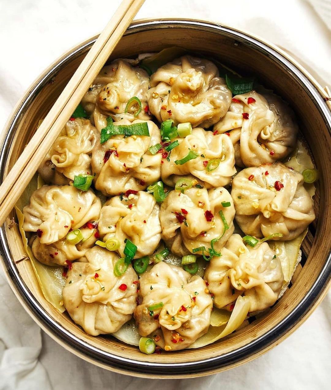 Sweet and Sour Cabbage Mushroom Dumplings with Chili Broth