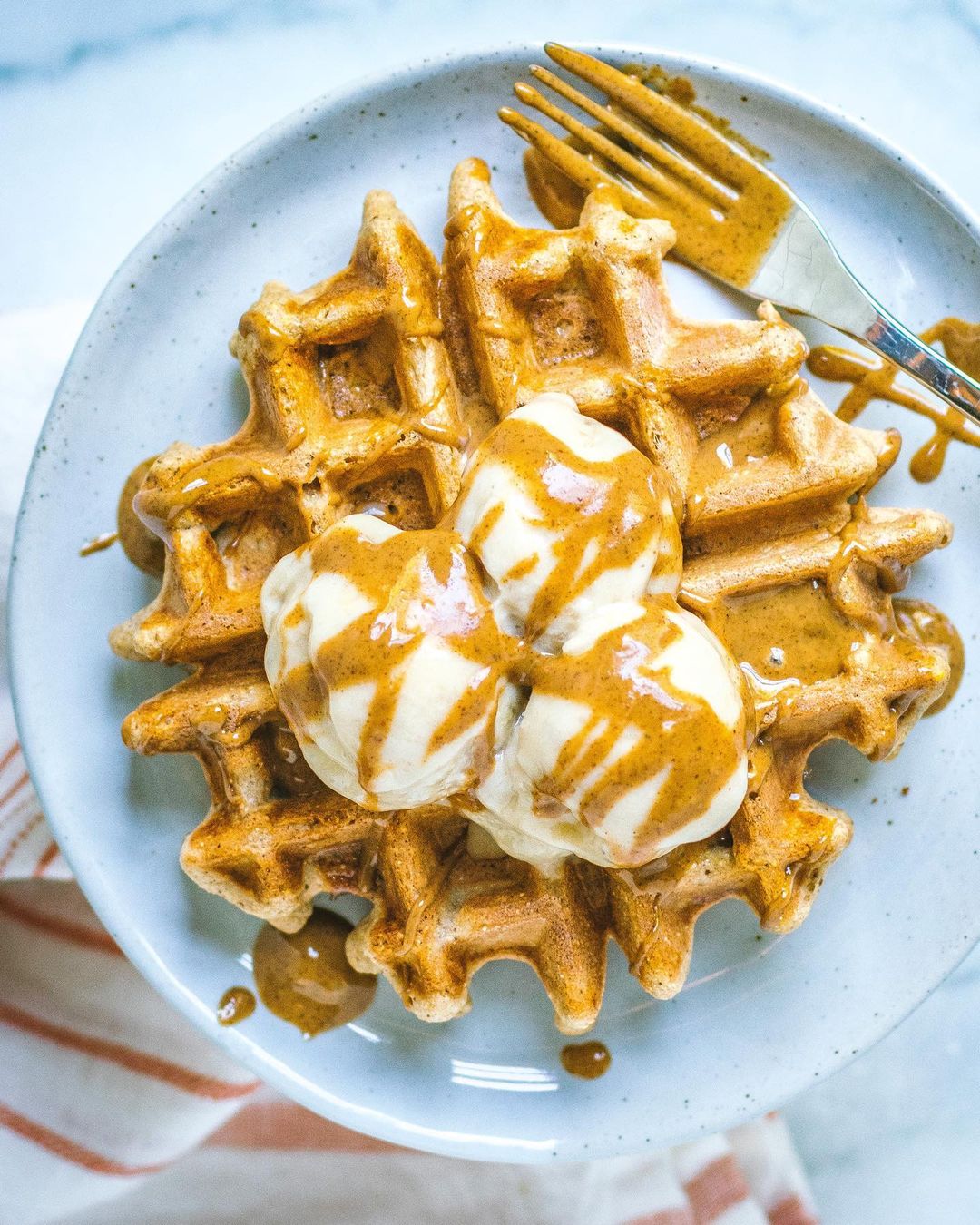 Crispy Gluten-Free Waffles Banana Ice Cream Sundae