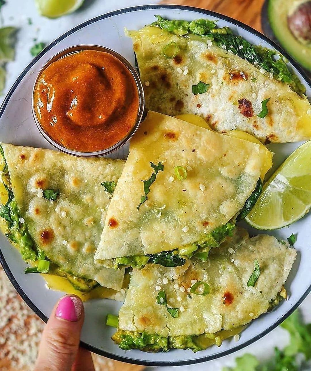 Avocado Spinach Black Bean Quesadillas