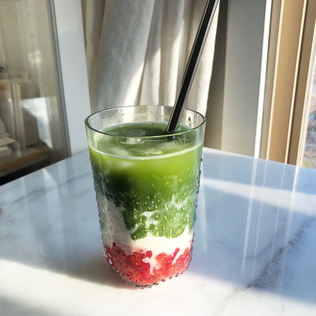 Iced Matcha Latte with Fruit