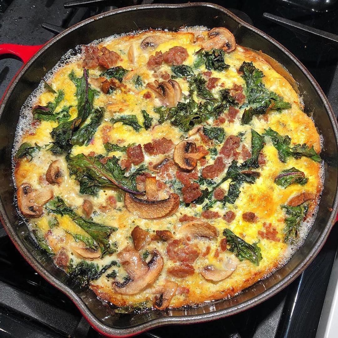 Easy Mushroom Kale and Chorizo Frittata