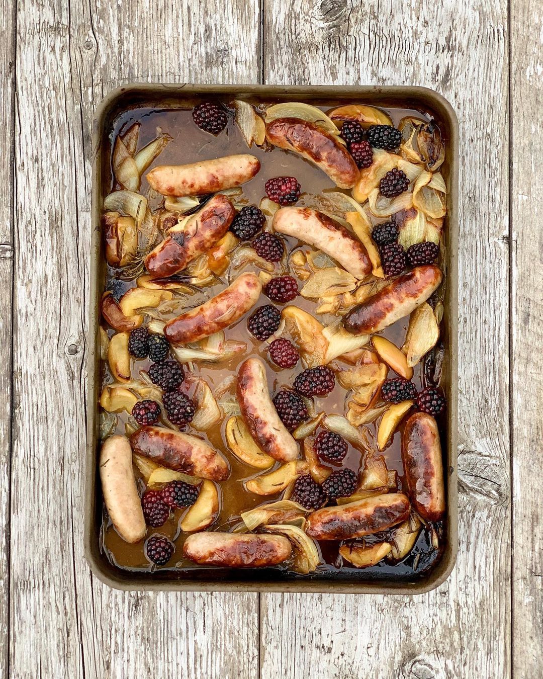Sausage Apple and Blackberry Traybake