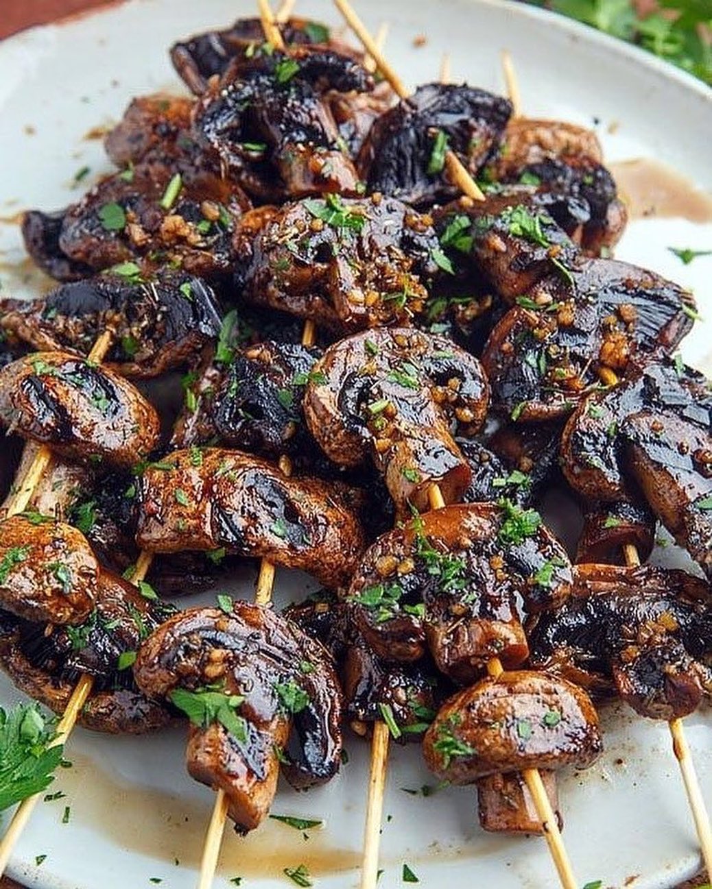 Balsamic Garlic Grilled Mushroom Skewers