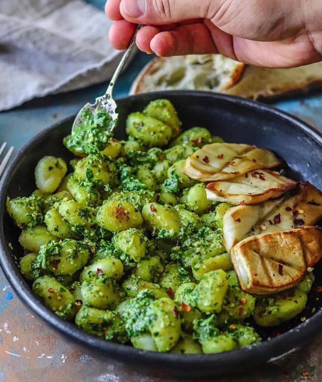 Homemade Vegan Basil Pesto Gnocchi