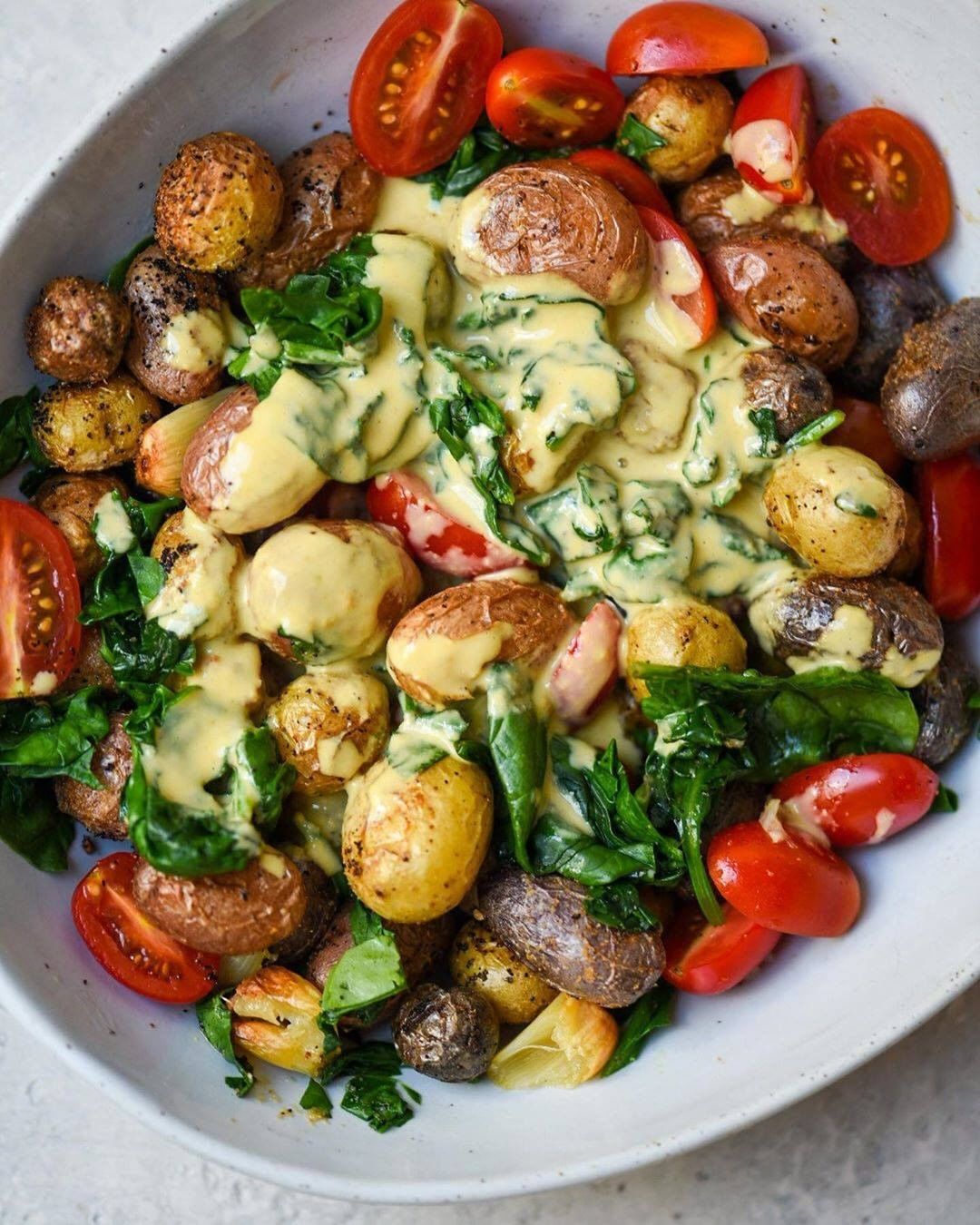 Roasted Baby Potatoes and Spinach Bowl