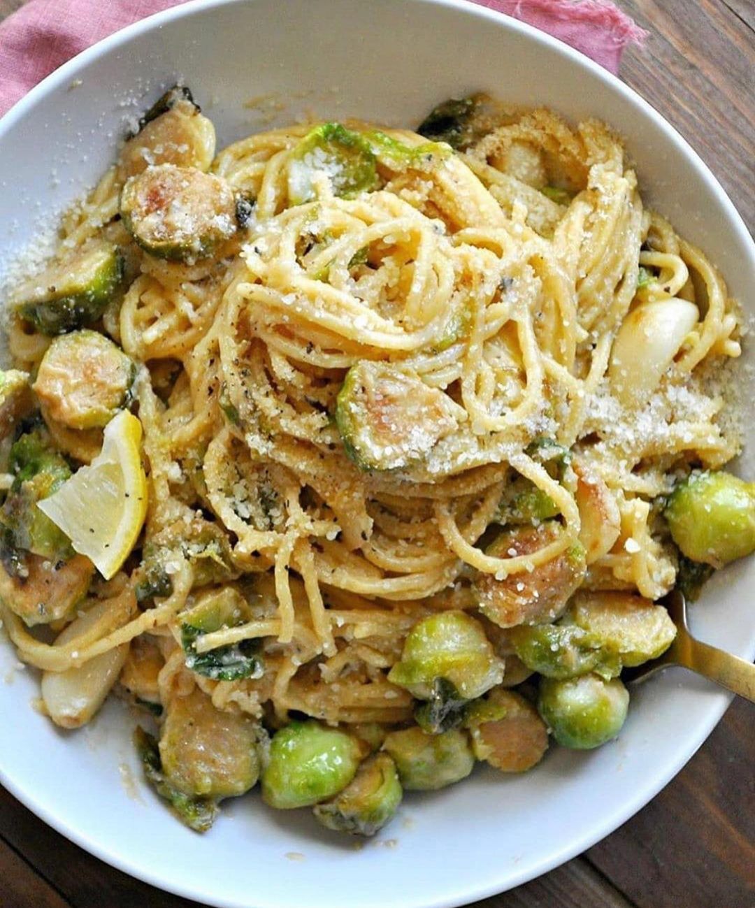 Vegan One Pot Creamy Garlic Brussels Sprouts Pasta
