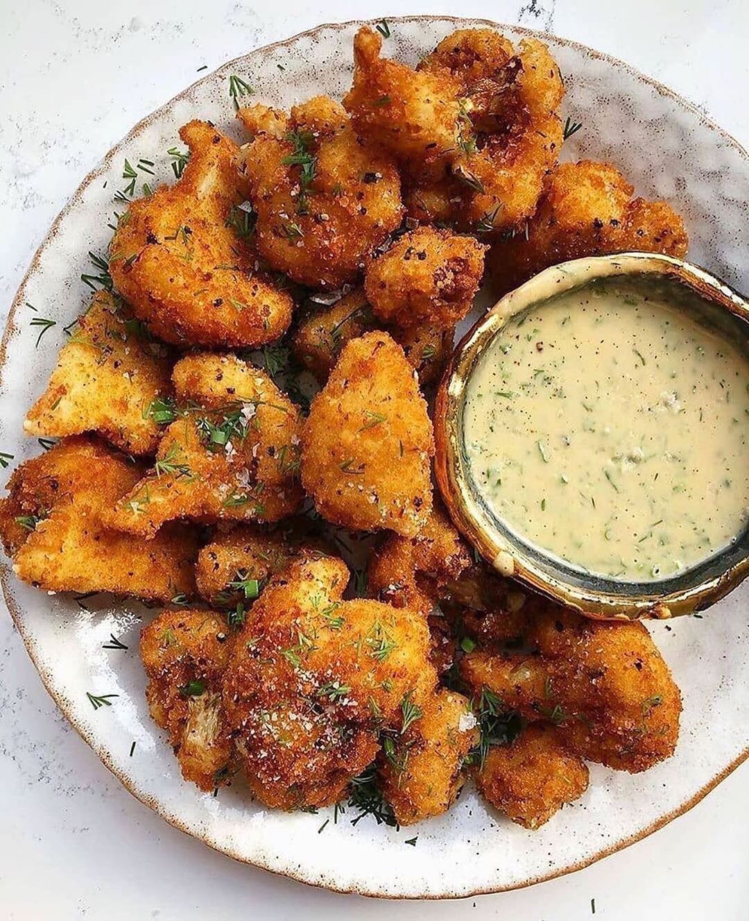 Lemon Pepper Cauliflower Bites with Tahini Ranch