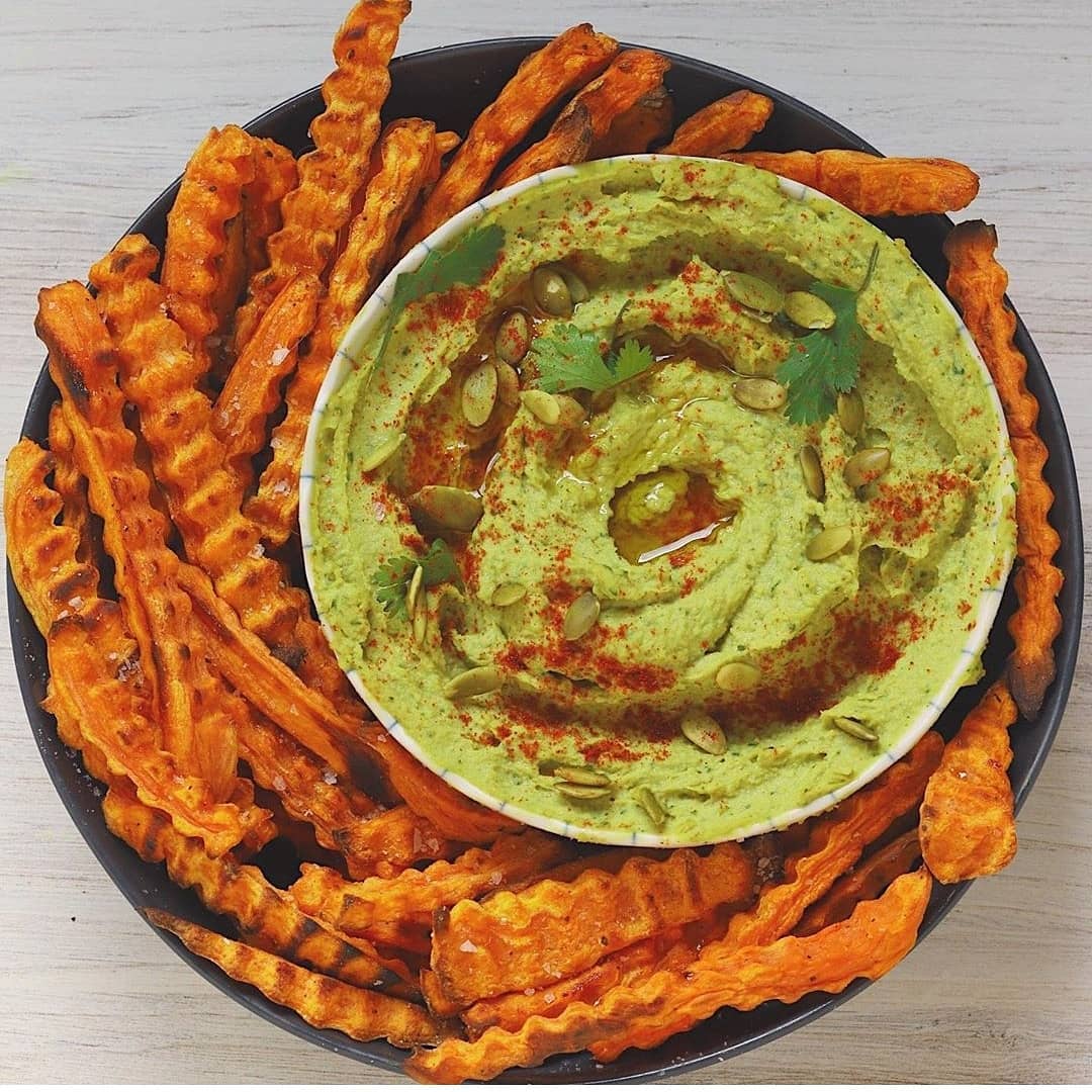 Avocado Hummus and Baked Sweet Potato Fries