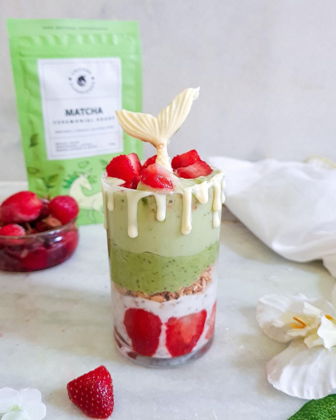 Matcha and Strawberry Chia Pudding