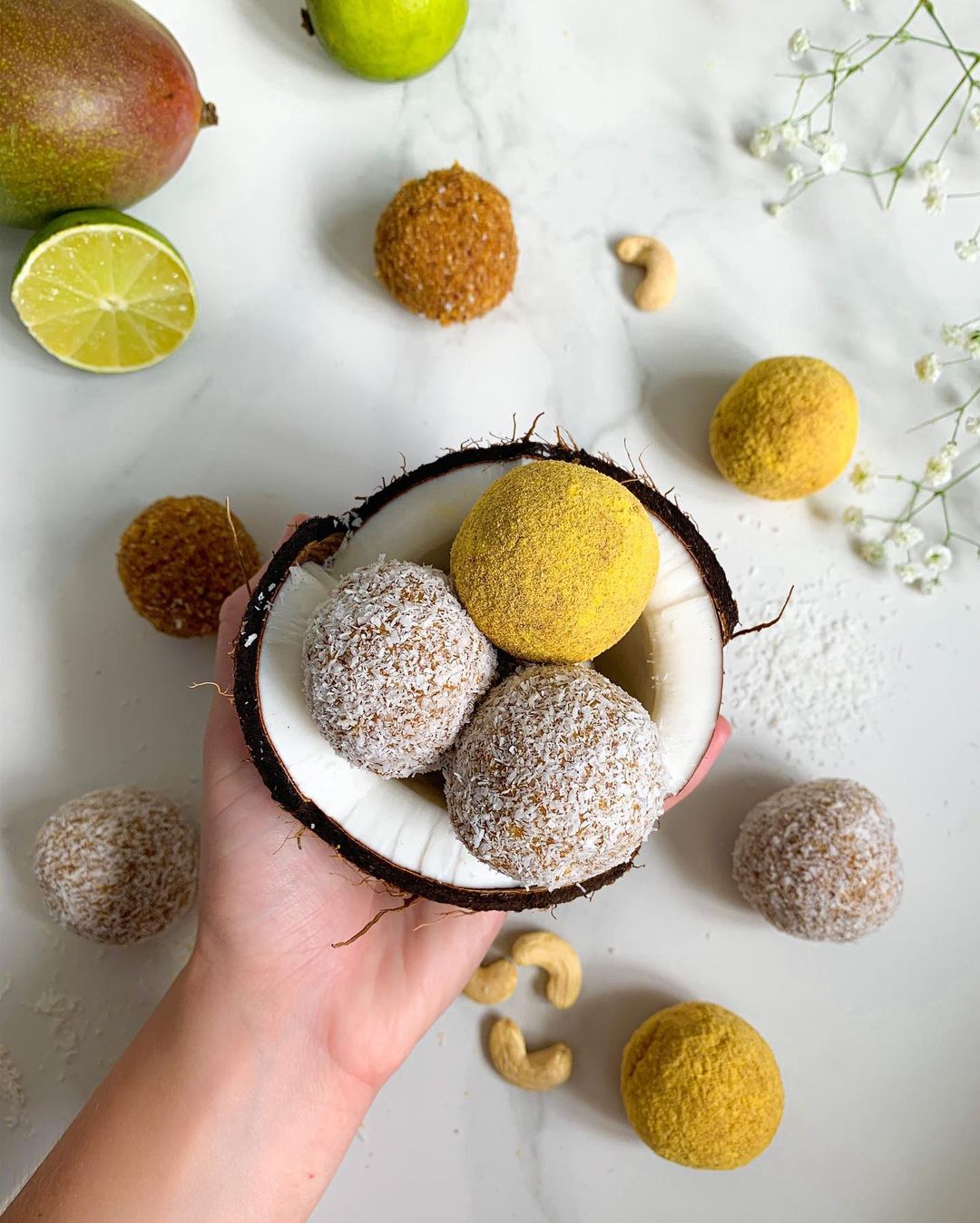 Tropical Bliss Balls with Mango Coconut Lime