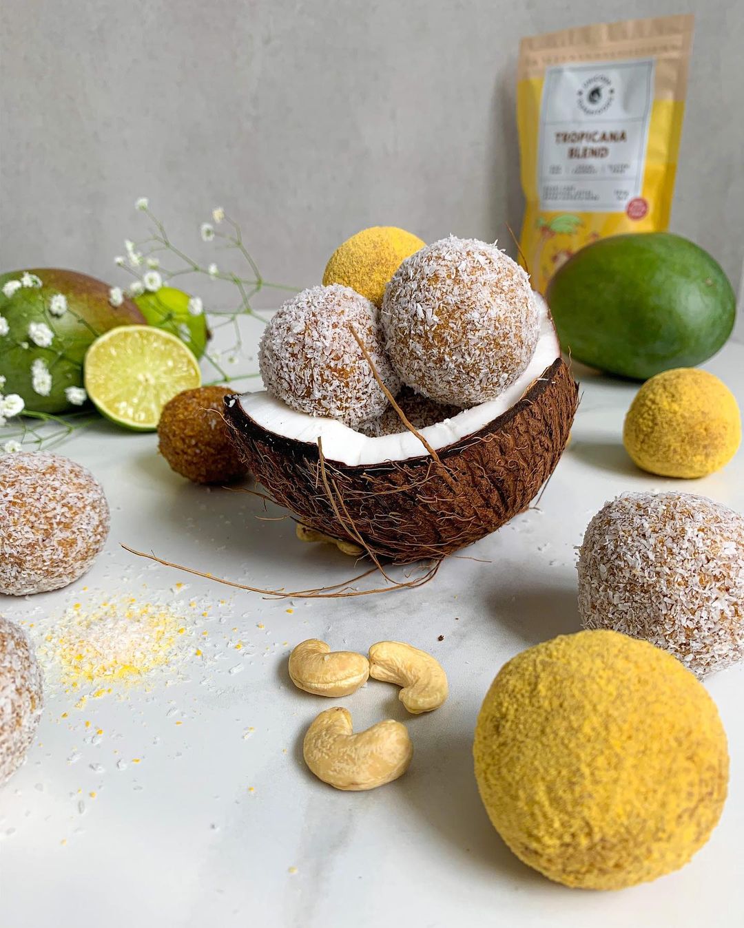 Tropical Bliss Balls with Mango Coconut Lime