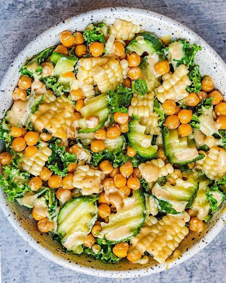 Kale Salad with Roasted Chickpeas and Dressing