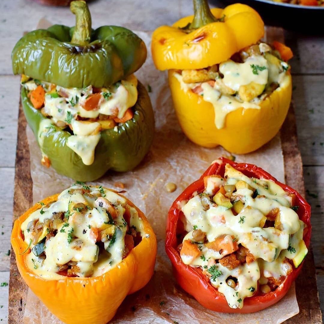Vegan Stuffed Peppers with Rice and Veggies