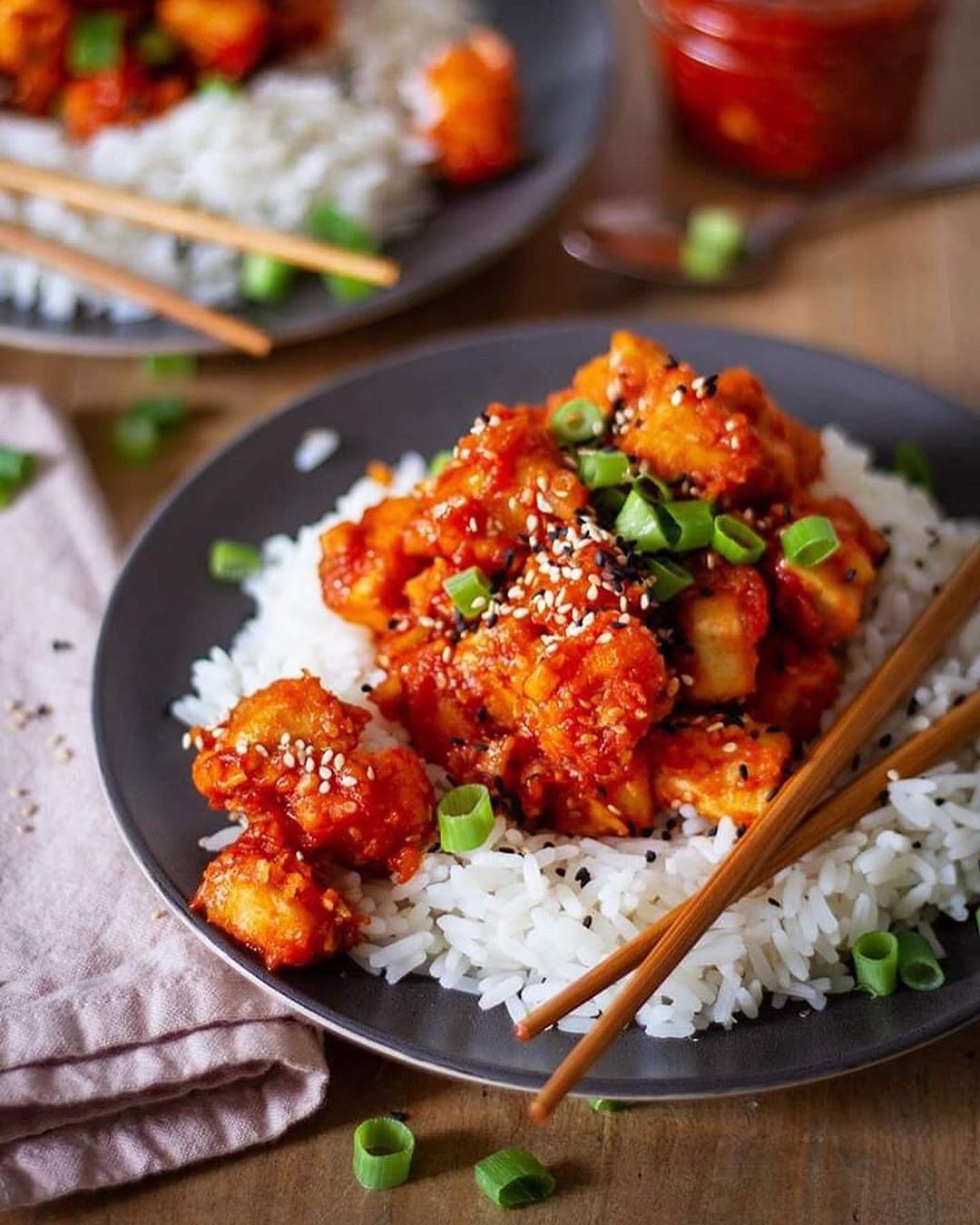 Crispy, Korean Bbq Tofu with Rice