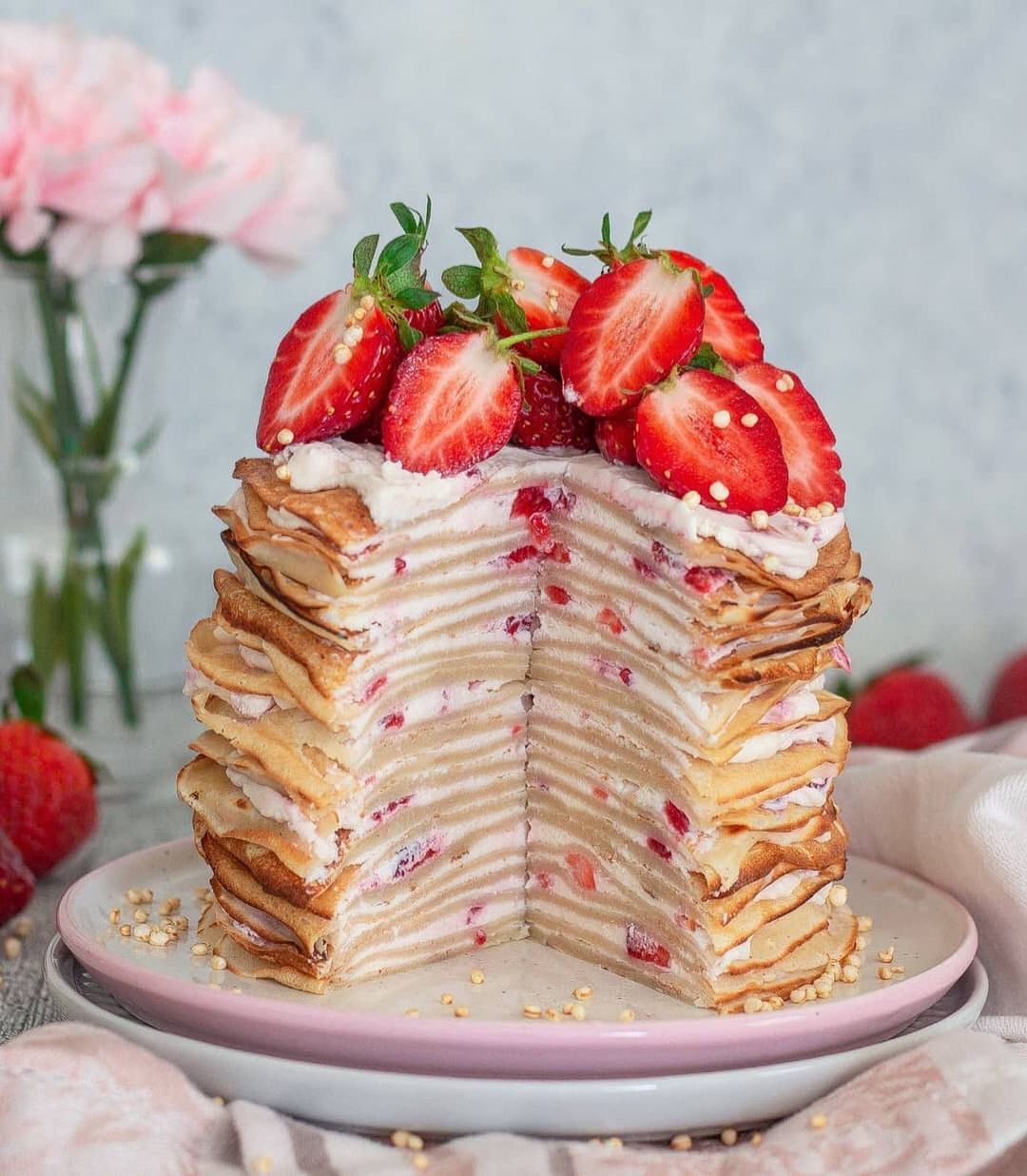 Vegan Vanilla Strawberry Crepe Cake