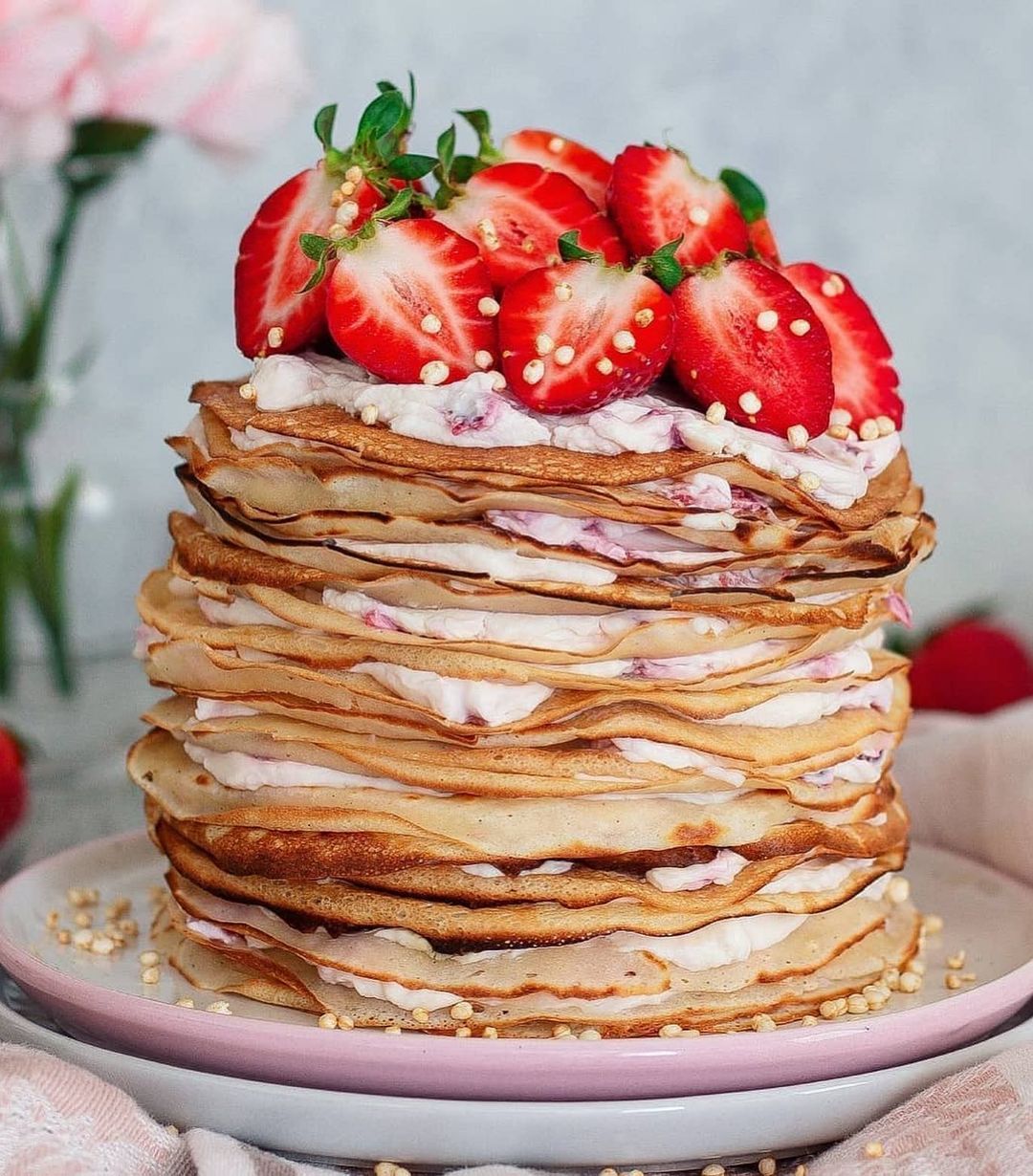 Vegan Vanilla Strawberry Crepe Cake