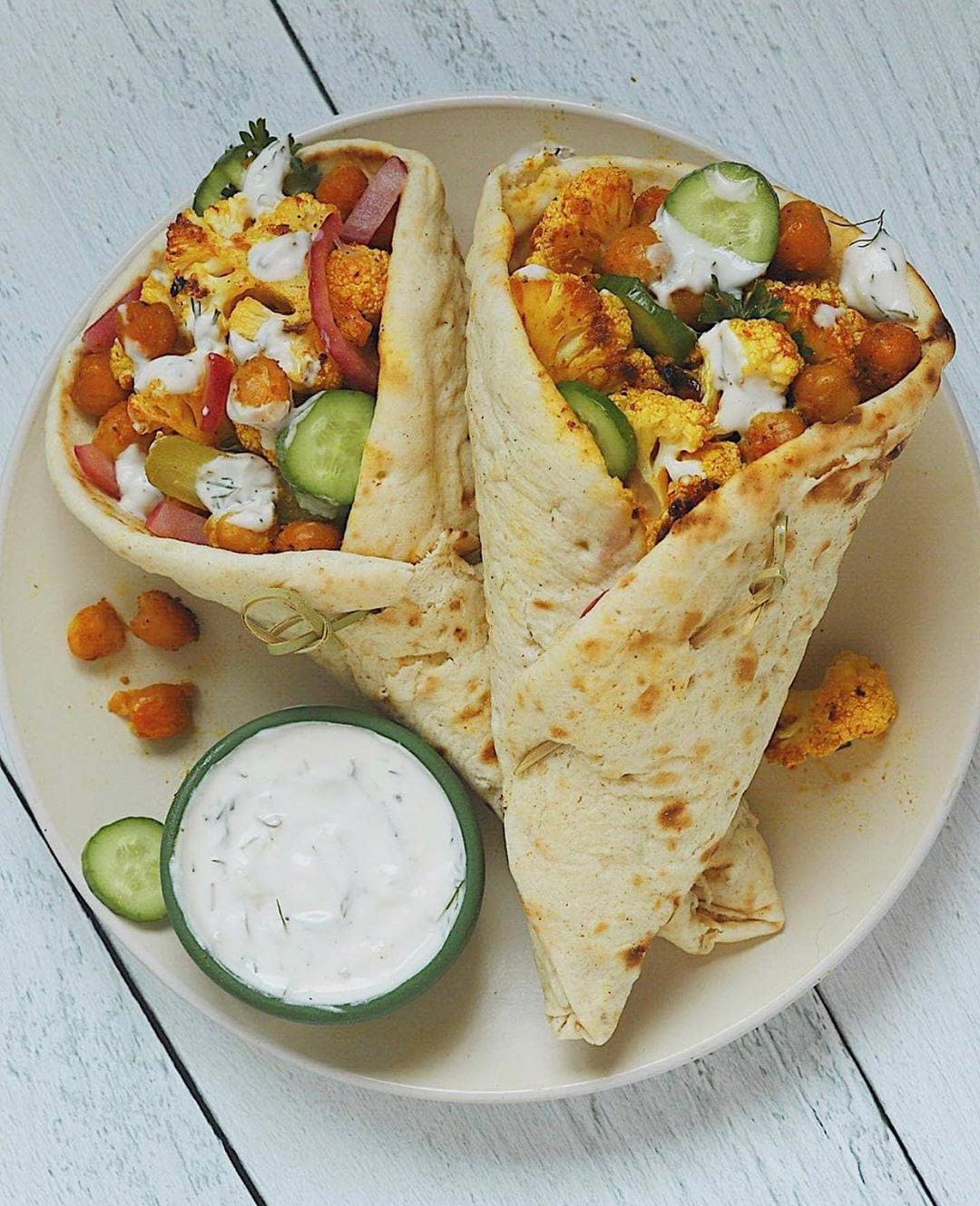 Roasted Cauliflower and Chickpea Shawarma Wraps