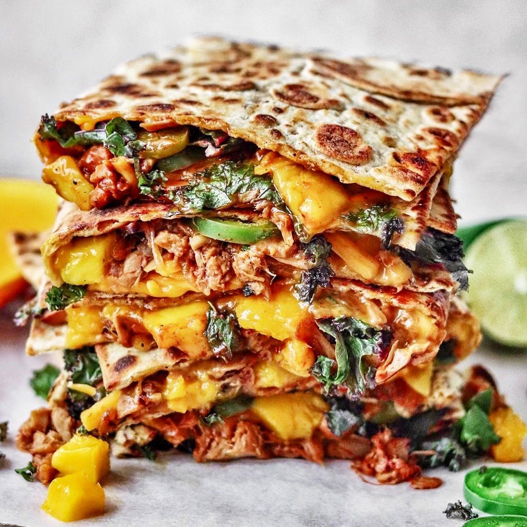 Sweet and Spicy BBQ Jackfruit, Kale, and Mango Melts