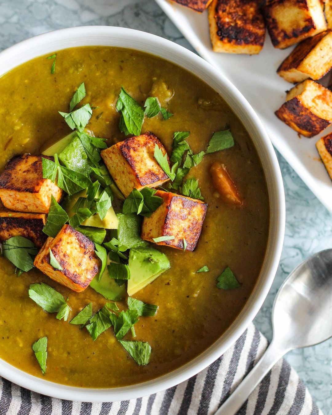 Split Pea Soup with Crispy Tofu