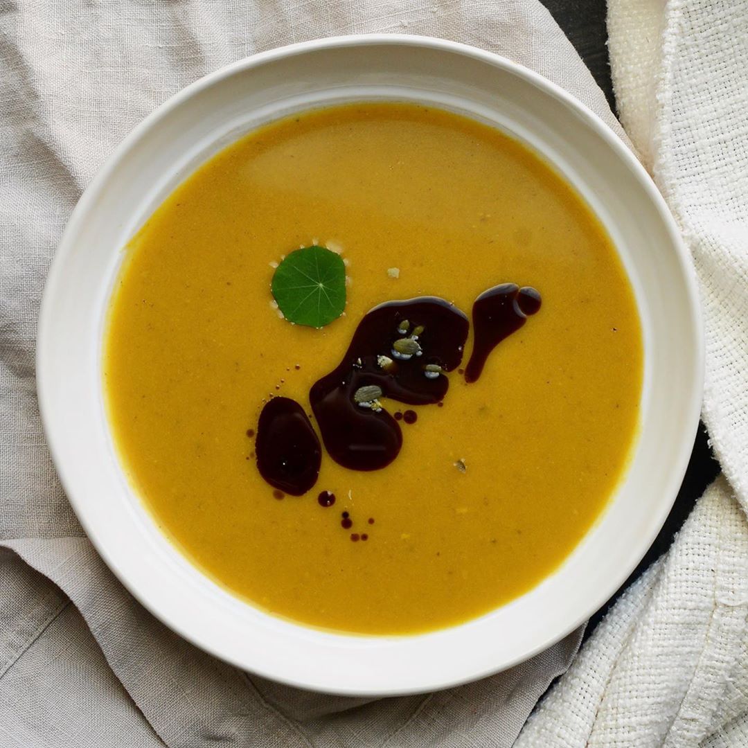 Roasted Pumpkin Soup with Sweet Potato and Ginger