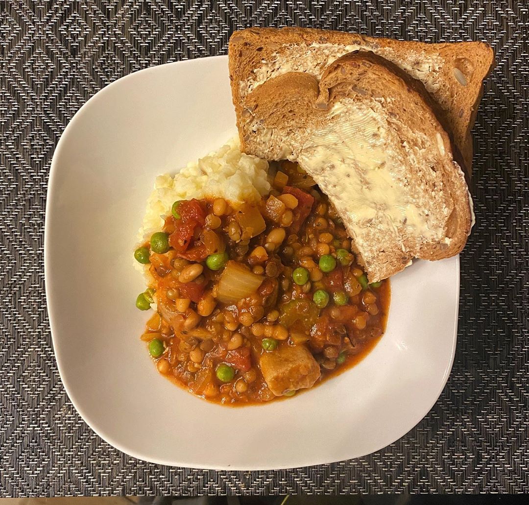 Bit Pan of Mash and Served It with a Sausage and Bean Casserole/stew