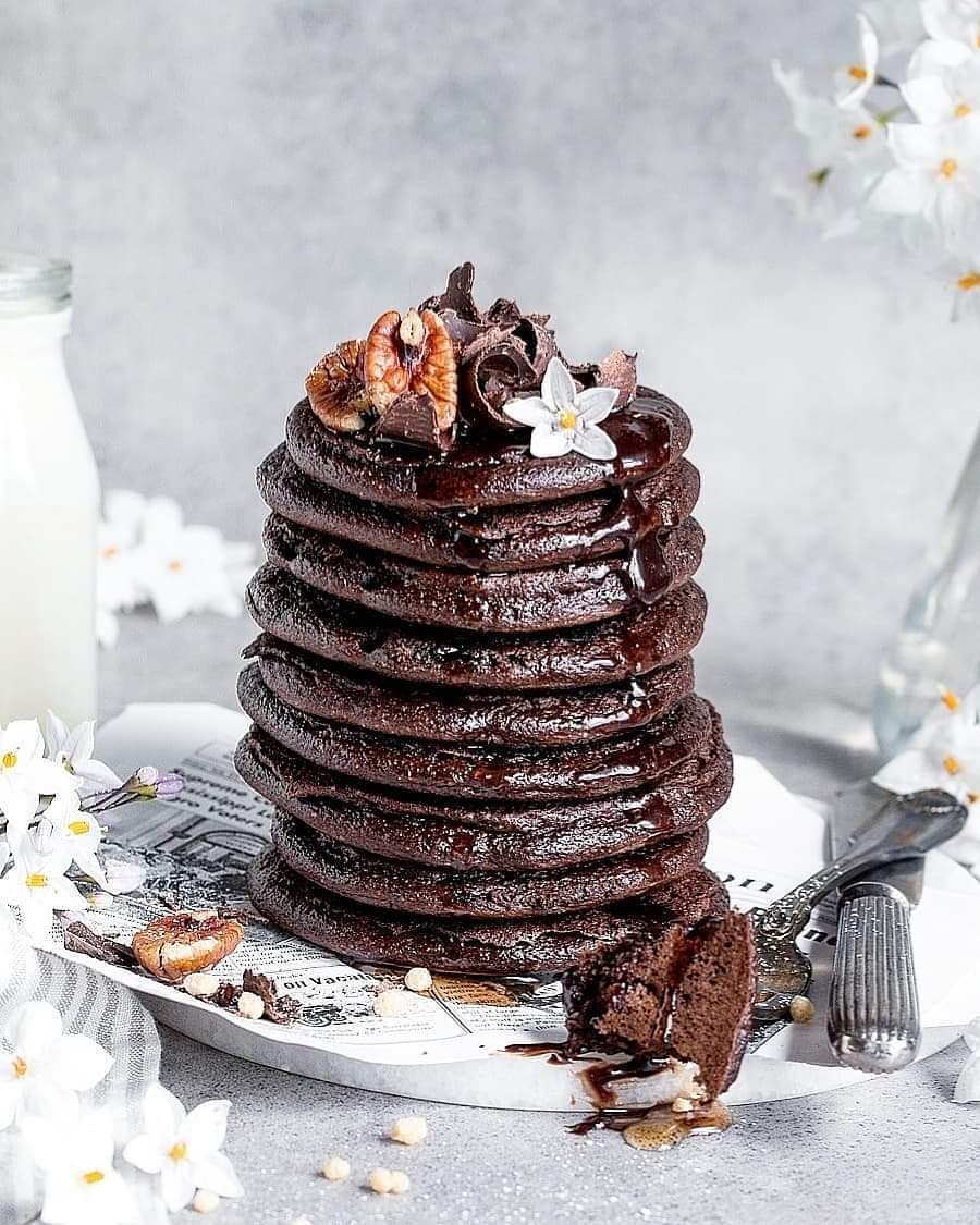 Tall Stack of Chocolate Pancakes