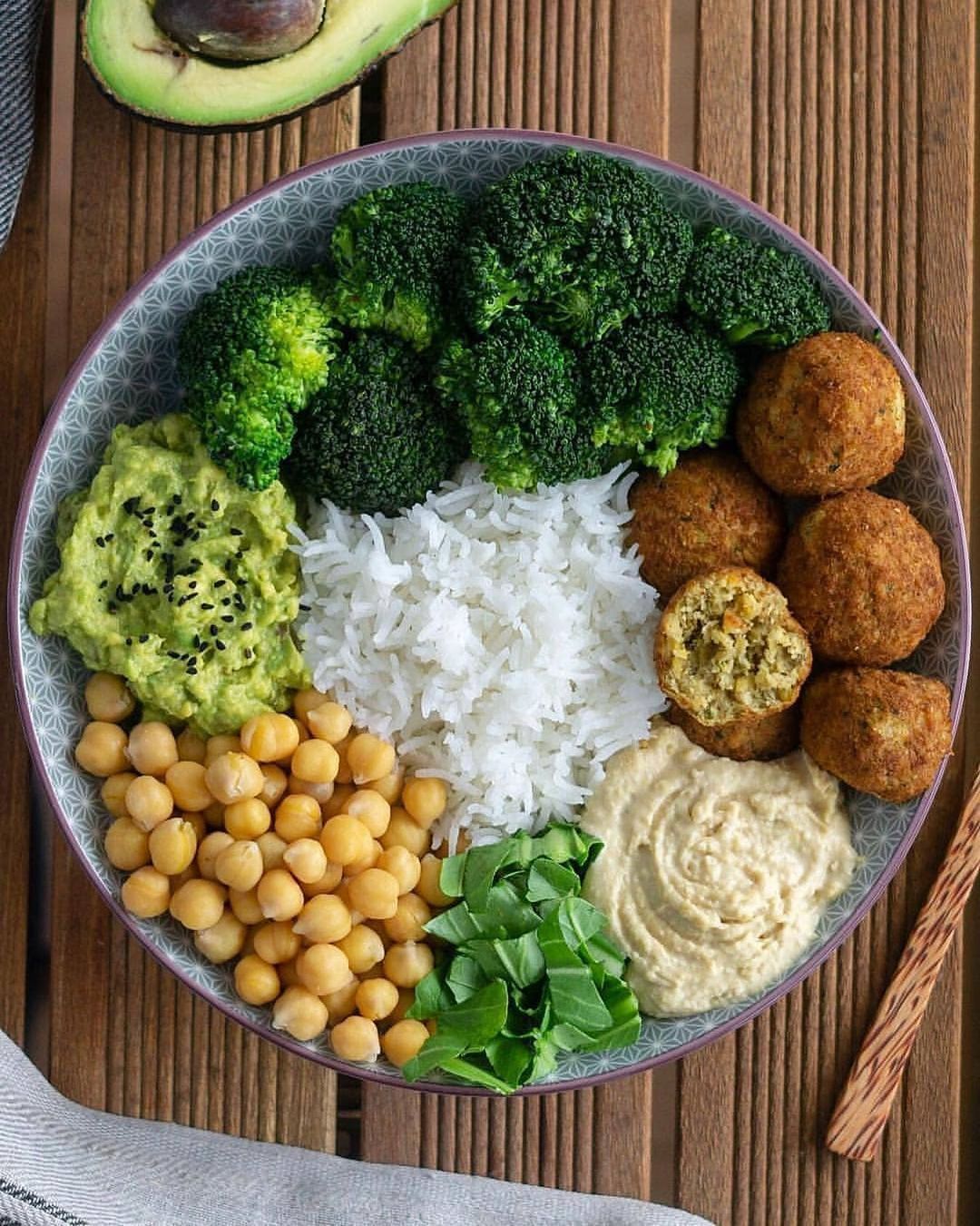 Delicious Falafel Bowl with Vegetables and Dips