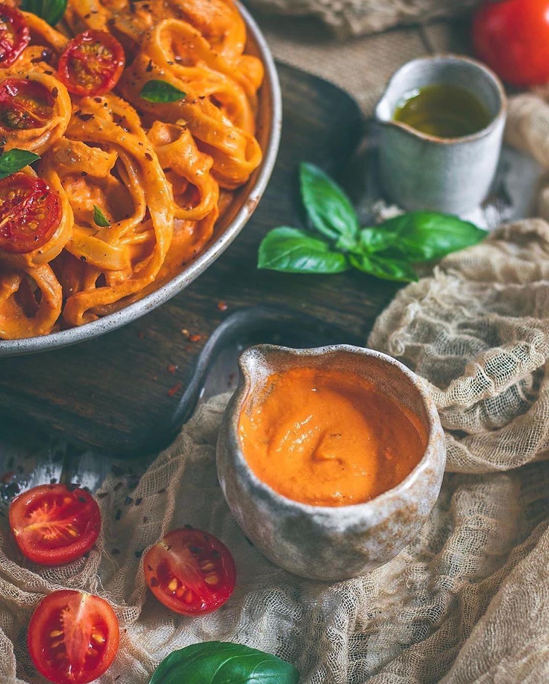 Roasted Red Pepper and Cherry Tomato Fettuccine