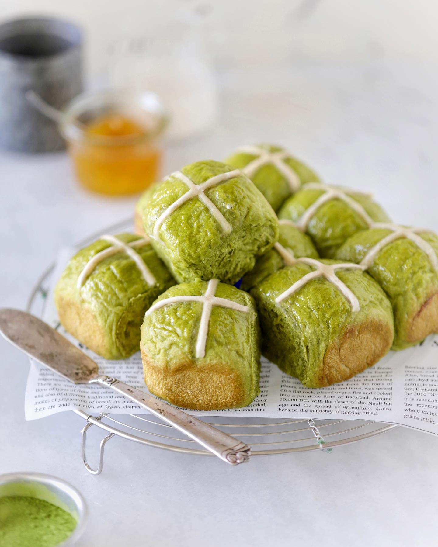 Vegan Matcha Hot Cross Buns