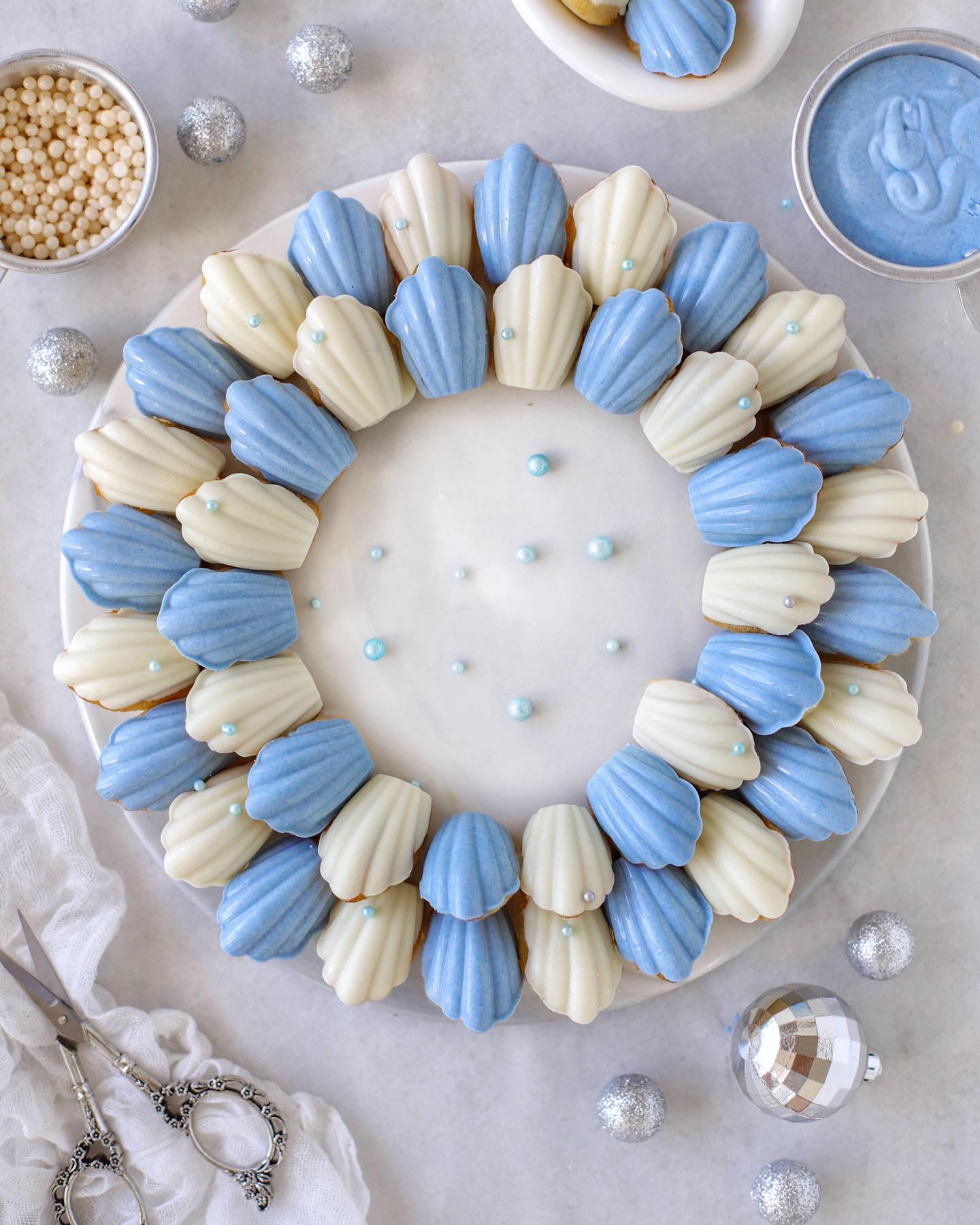 Vegan White and Blue Madeleine Cookie Wreath