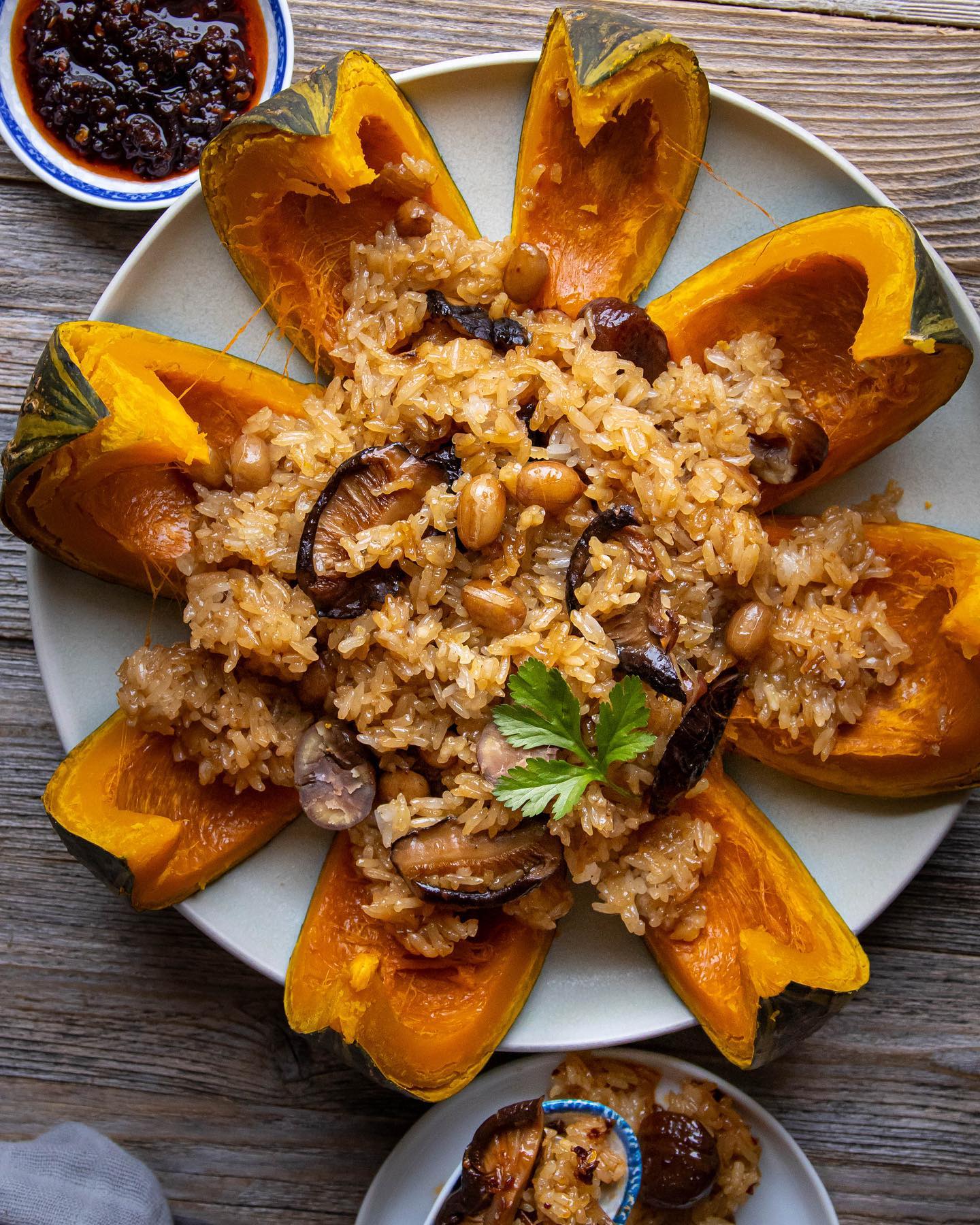 Kabocha Sticky Rice with Vegan Umami Sauce