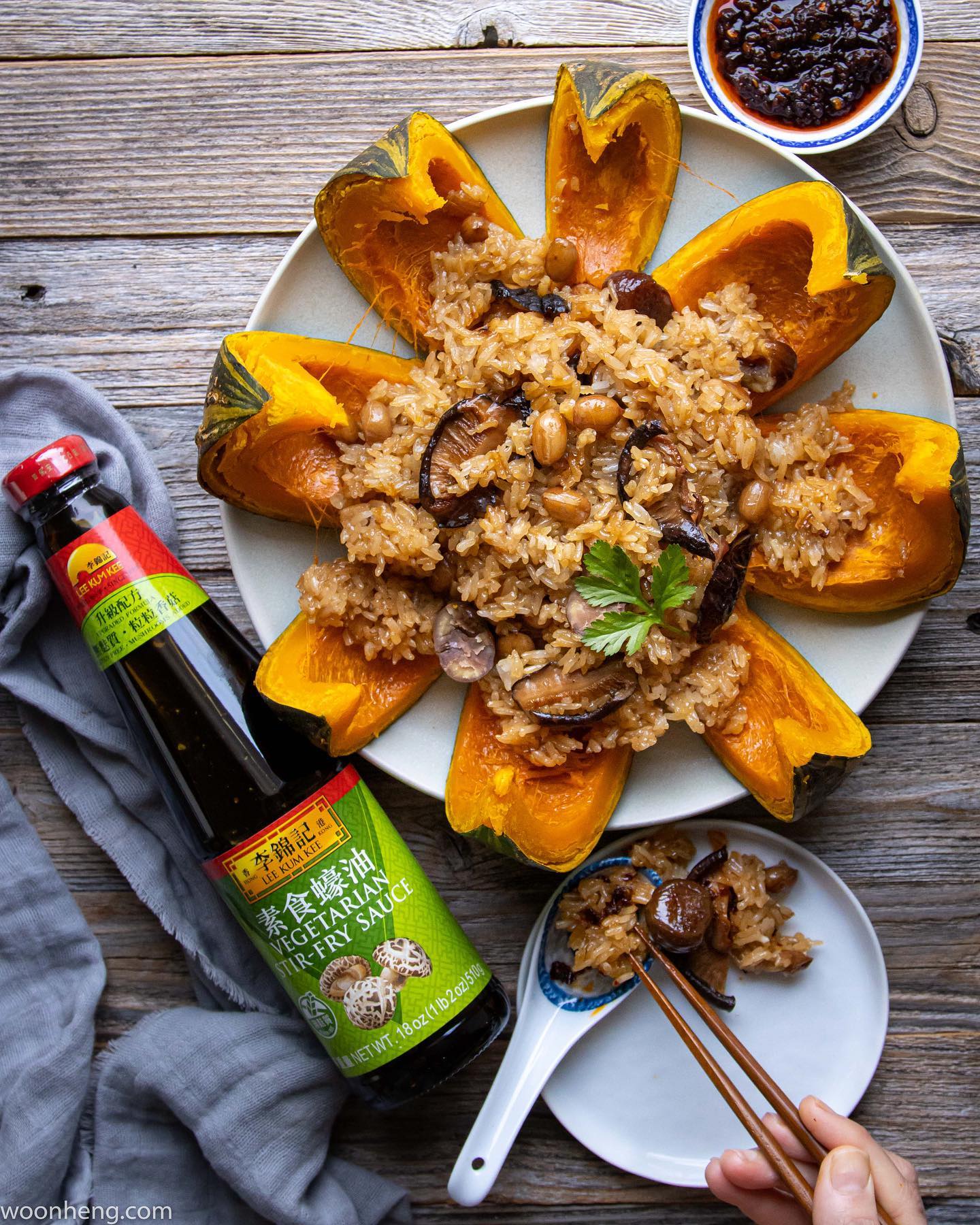 Kabocha Sticky Rice with Vegan Umami Sauce