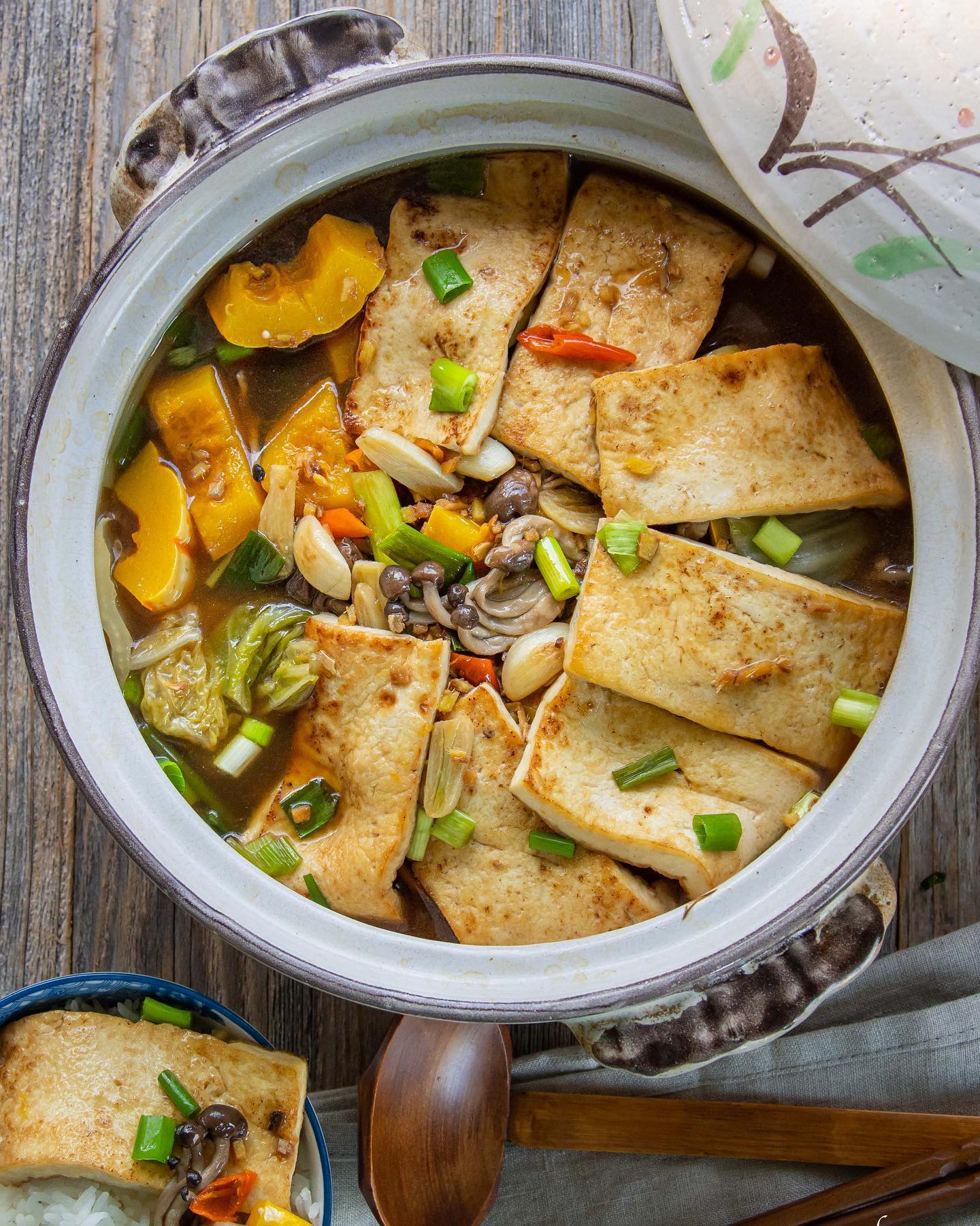 Cabbage Tofu and Delicata Squash Stew