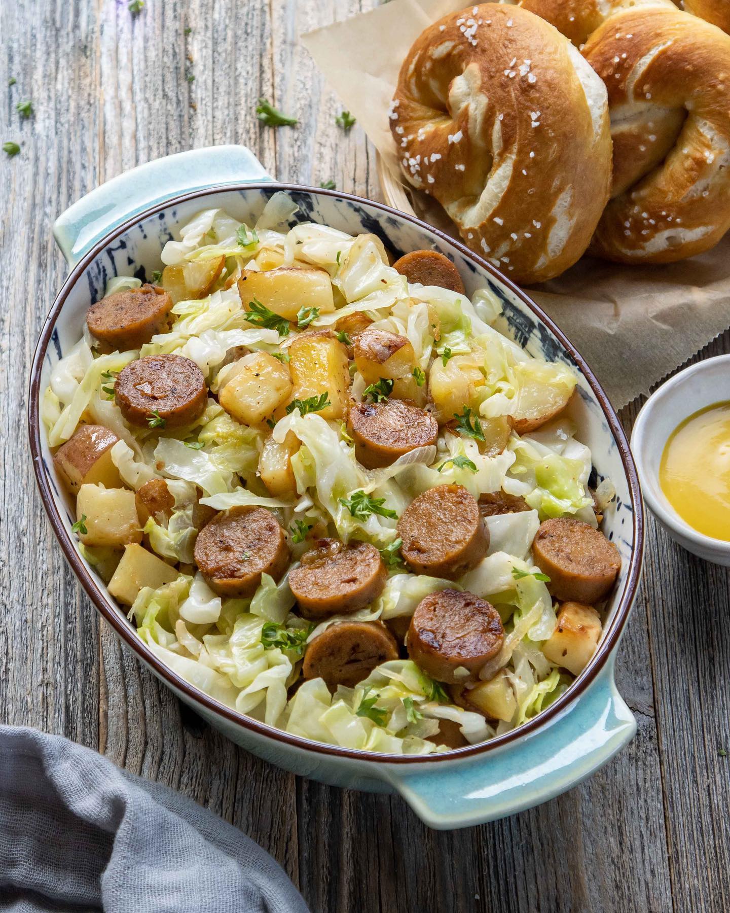 Potato, Cabbage, and Field Roast Smoked Apple Sage Sausage Skillet