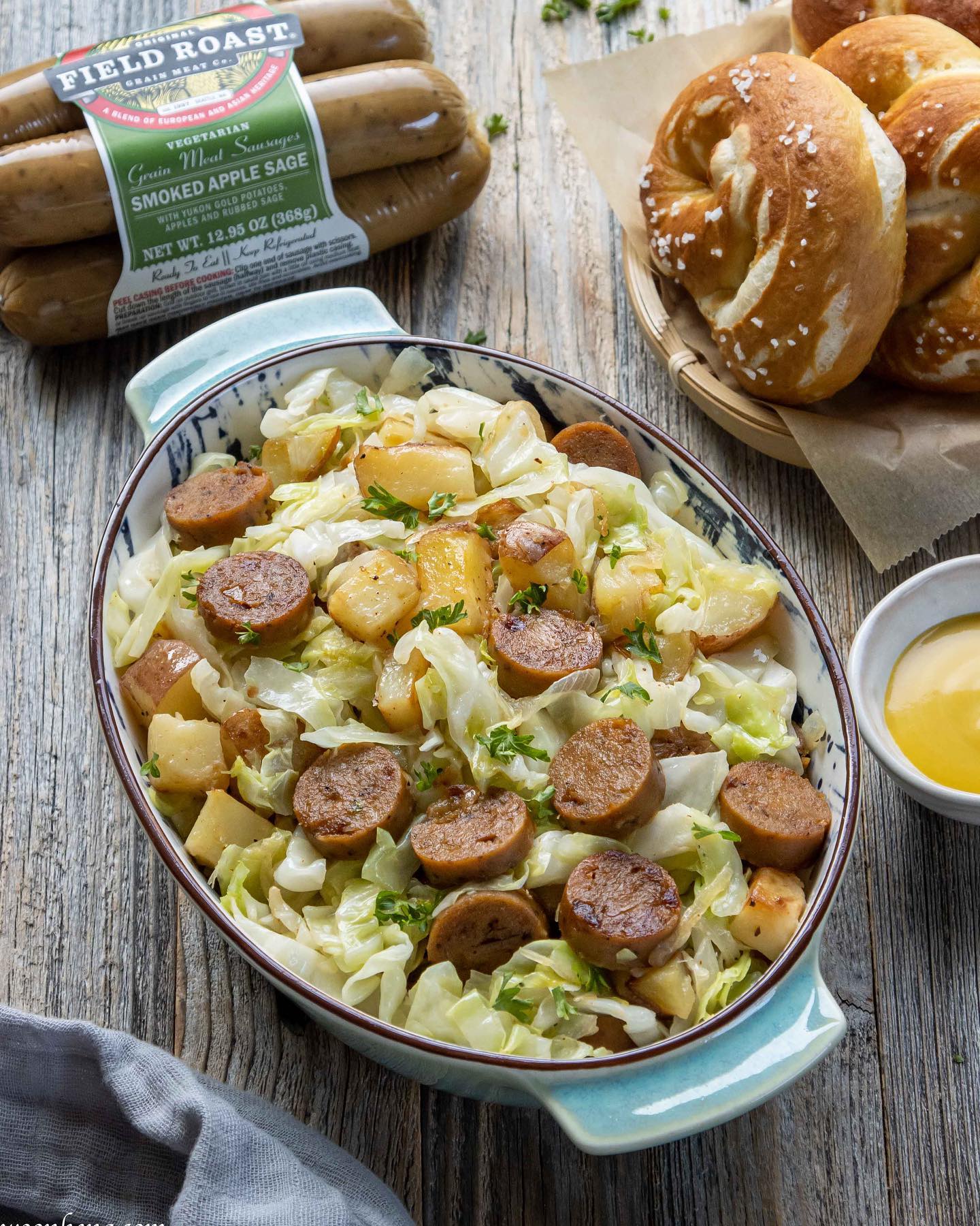 Potato, Cabbage, and Field Roast Smoked Apple Sage Sausage Skillet