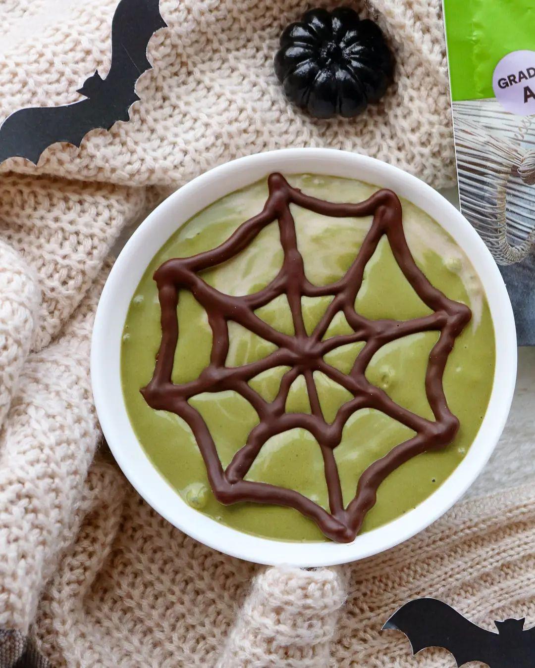 Witchy Matcha Smoothie Bowl with Chocolate Web