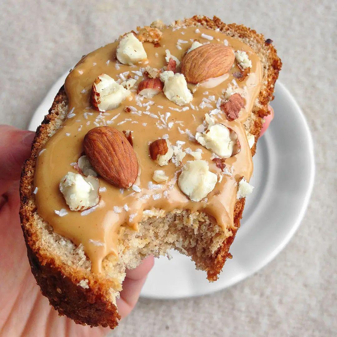 Peanut Butter and Almonds Banana Bread Toast