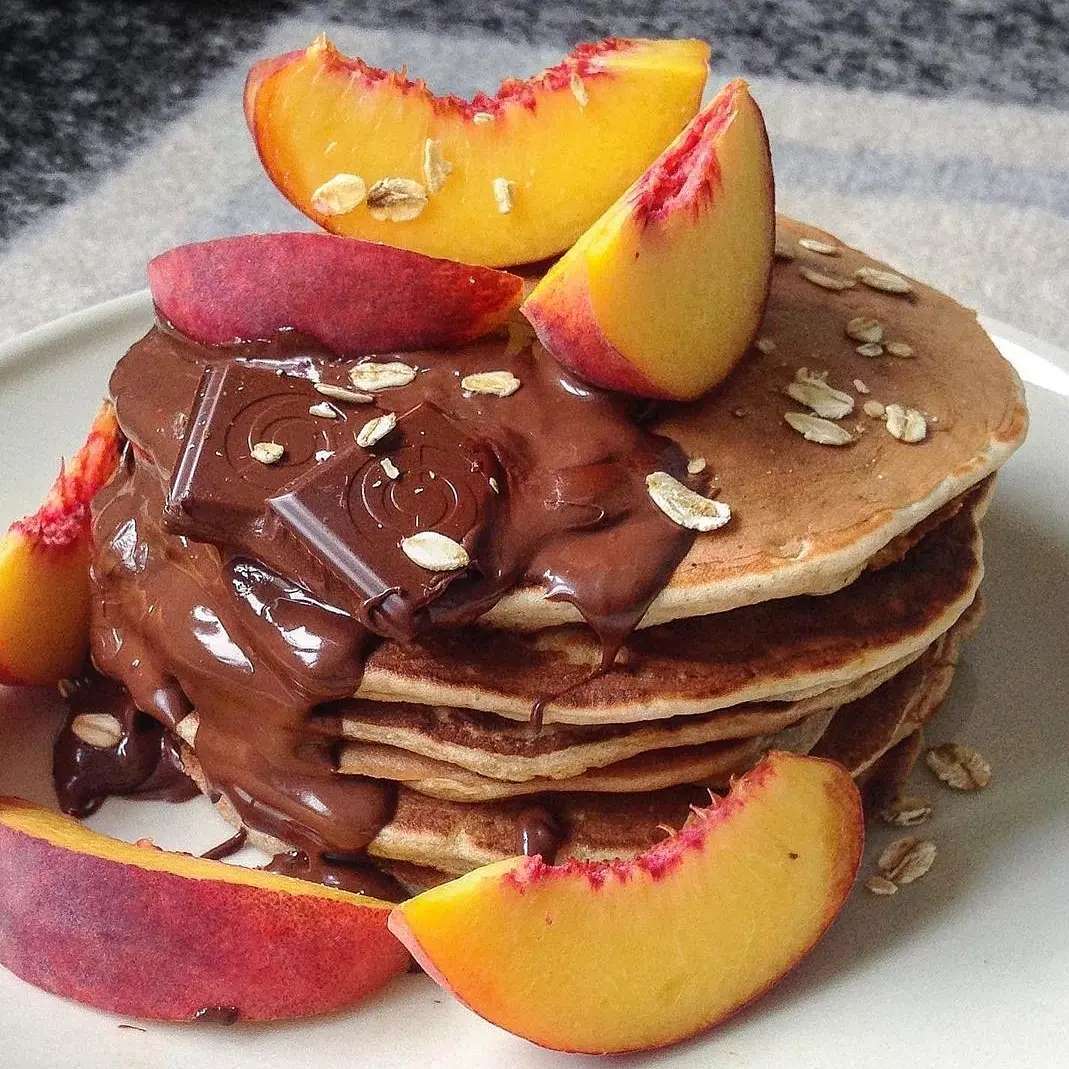 Banana Bread Pancakes with Chocolate Drizzle