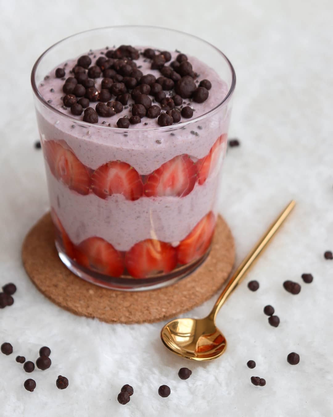 Strawberry Pudding with Chocolate Pearls
