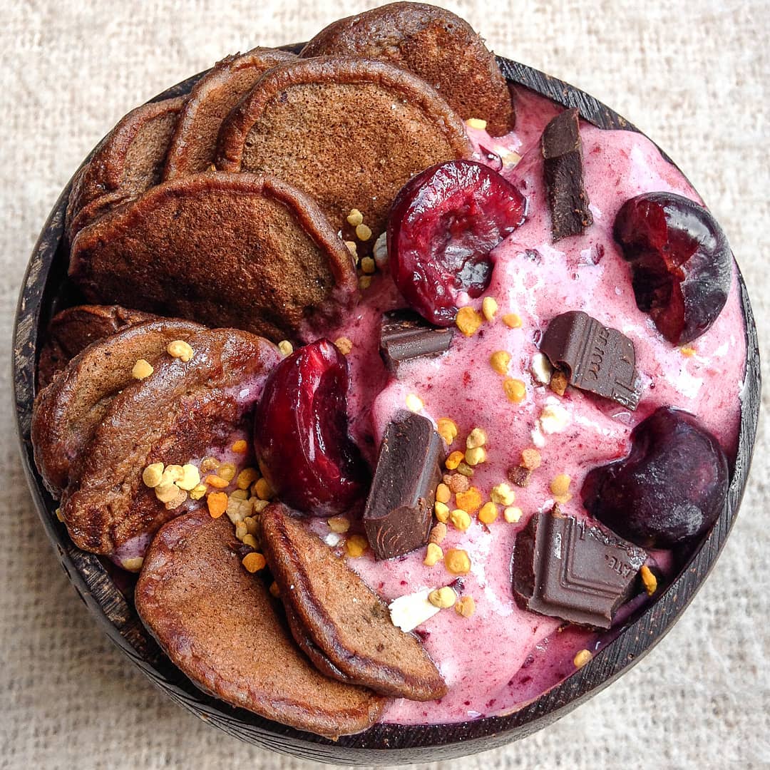 Mini Pancakes with Chocolate Cherry Nice Cream