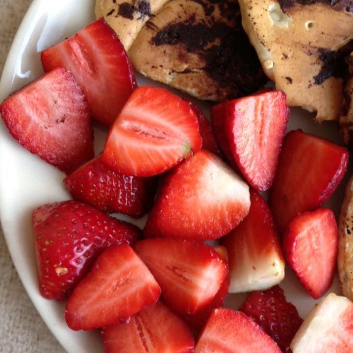 Banana Bread Pancakes with Chocolate & Strawberries