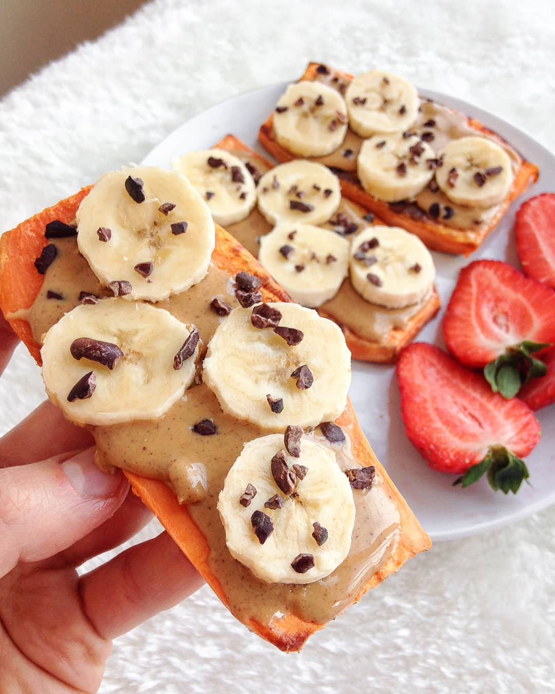 Peanut Butter, Banana & Dark Chocolate Sweet Potato Toasts