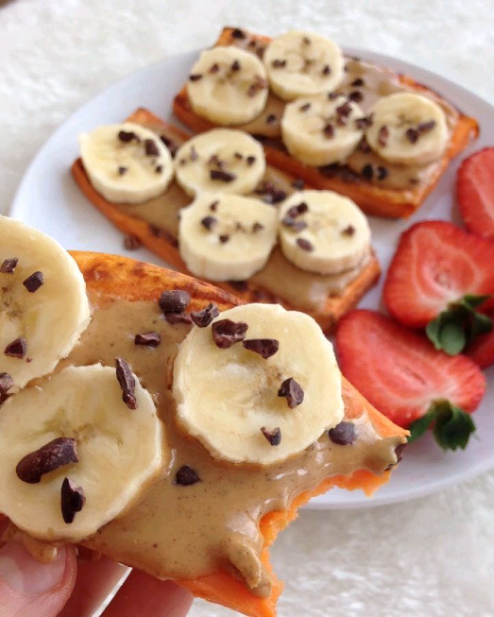 Peanut Butter, Banana & Dark Chocolate Sweet Potato Toasts