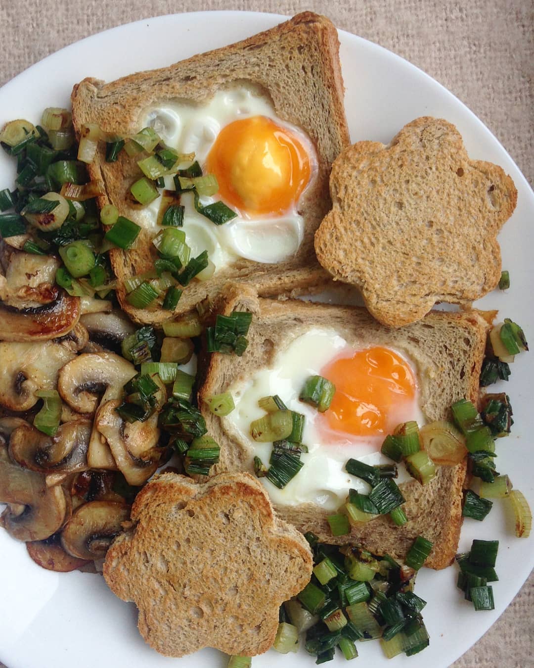 Egg Toasts with Sautéed Mushrooms and Spring Onions