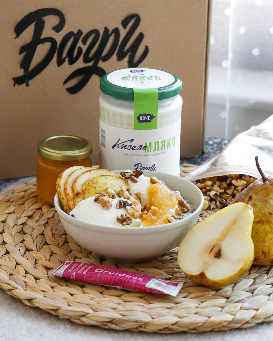 Yoghurt Bowl with Honey, Pear, and Walnuts